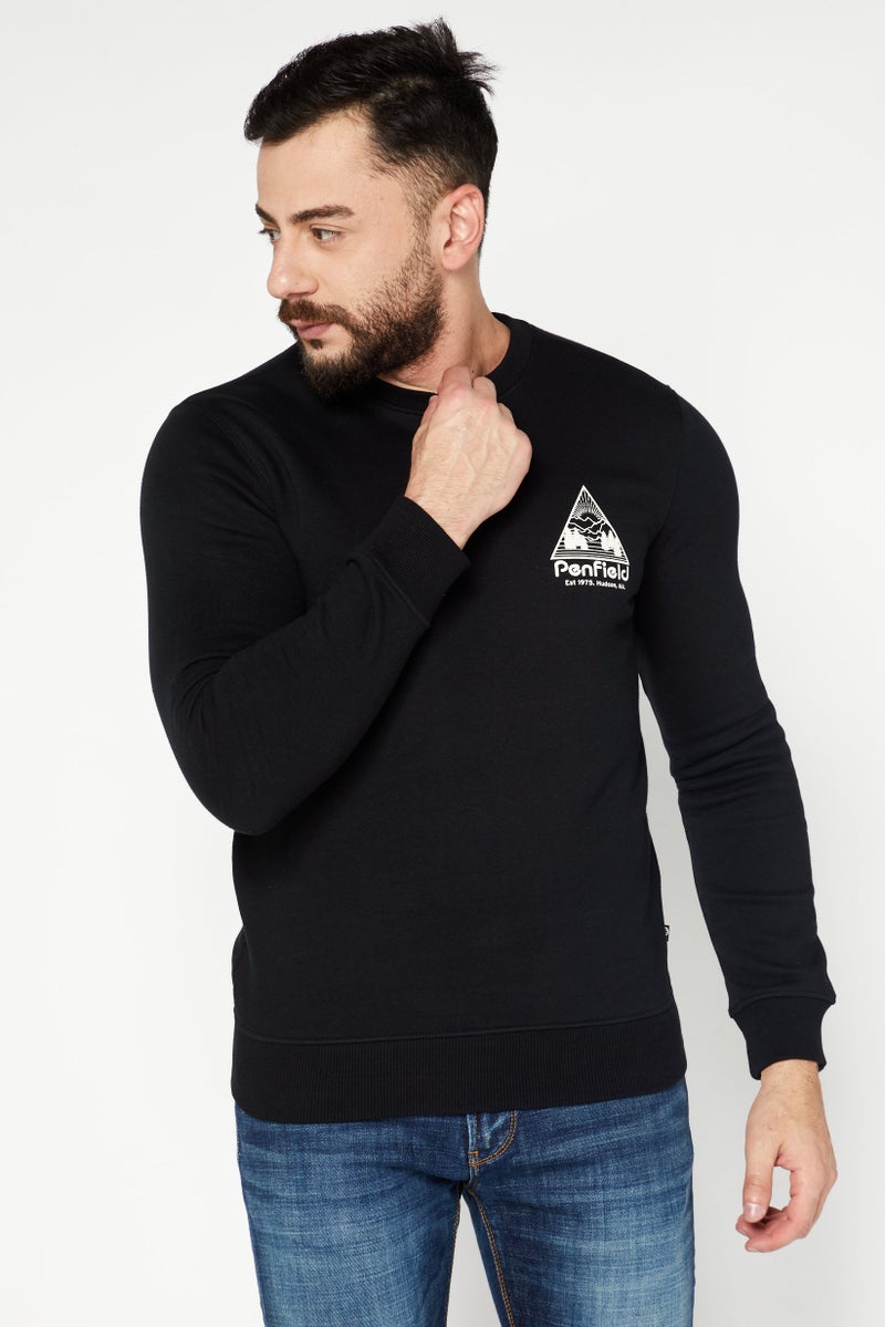 Penfield سويت شيرت للرجال بأكمام طويلة وياقة دائرية، شعار العلامة التجارية، أسود - Image 1